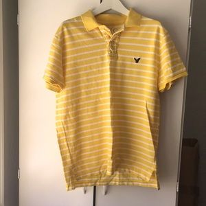 AMERICAN EAGLE BOYS Striped Yellow Polo (Size: L)